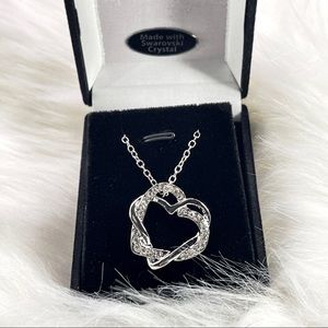 Two Hearts Pendant Necklace with Swarovski Crystals - Silver Heart Necklace gift